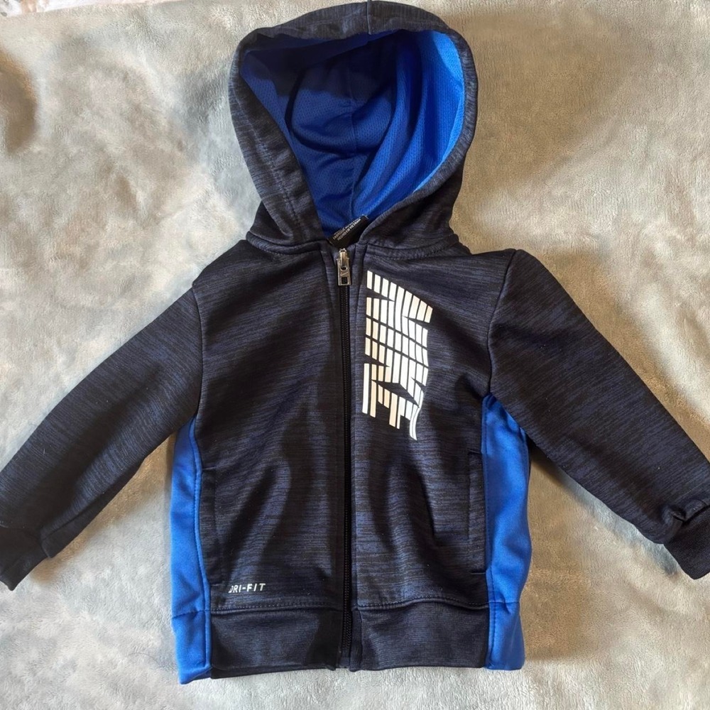 Nike Baby Boys Dri-FIT Zip Up Hoodie Navy Blue Heathered Sweatshirt 18M